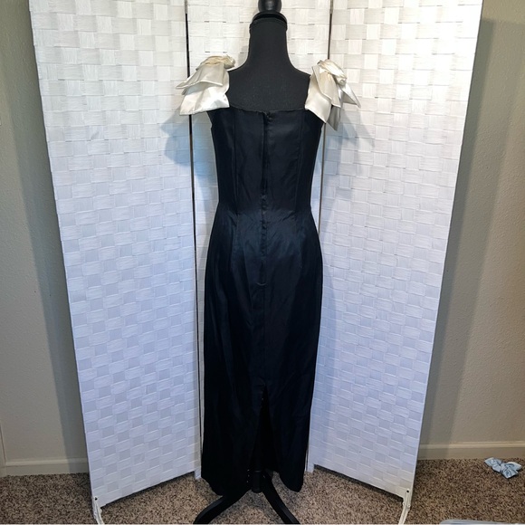 Gunne Sax Jessica McClintock Vintage Black White Satin Bow Pencil Gown 11/12 - Picture 7 of 10